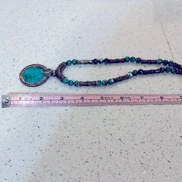 Turquoise & silver tone beach boho necklace w extender clasp - Picture 6 of 9